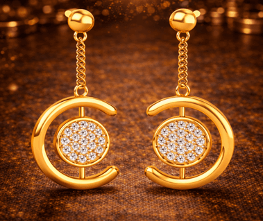 14K Circle Moon Earring Metal Gold: 14k