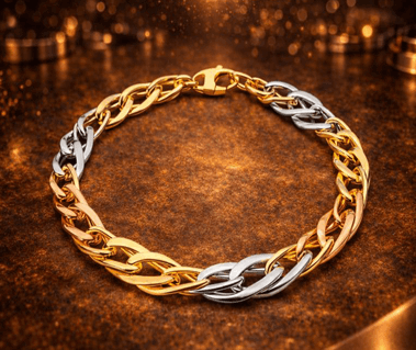 14K Tri Color Gold Hollow Link Bracelet